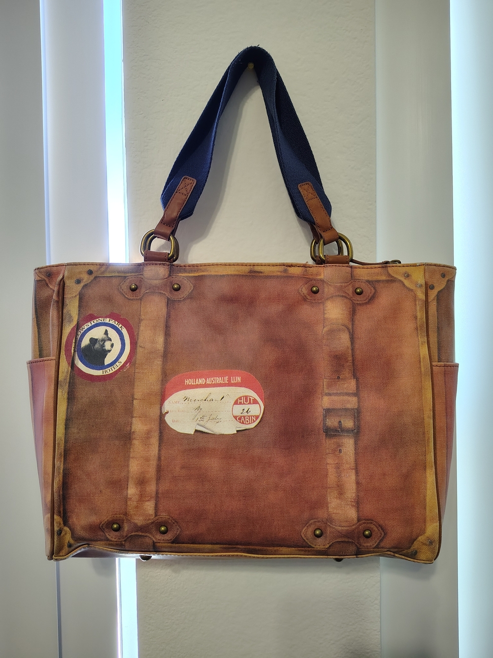 Anthropologie Miss Albright Americana Luggage Tote Bag - Plaid Lining
